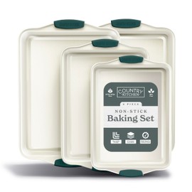 Country Kitchen Nonstick Stackable Bakeware Set - Heavy Duty, Durable, Easy Release Baking Set, Sage, 4 Pcs