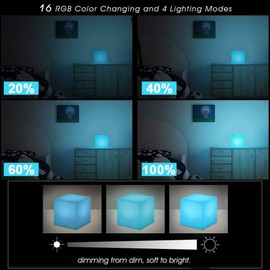 KEEDA LED RGB Beleuchtung, Außenleuchte, Aufladbare LED Licht, Stimmungslicht,Nachtlicht mit Fernbedienung, 16 Farbwechsel- (Würfel,15x15 x15cm)