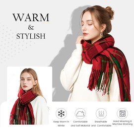 Scarf for Women - Womens Scarf, Winter Scarfs for Women, Fashion Cashmere Scarf Plaid for Winter, Long Blanket Scarf, 79" x 23", Red