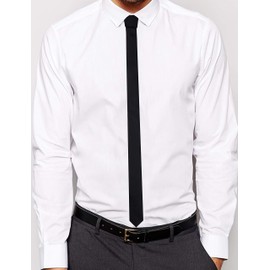 GUSLESON Solid Skinny Necktie Silk Black Tie Slim Ties For Men Wedding Thin (0803-12)