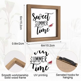 pechpell Sweet Summer Time Sign, 6×6 Inch Wood Framed Summer Decor with Watermelon, Modern Decoration for Home Farmhouse Kitchen Table Shelf Tiered Tray Indoor