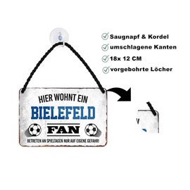 schilderkreis24 Tin Sign Funny Saying Decorative Item Sport Club Gift Idea Men Club Football Fan (Hier Lives a Bielefeld Fan 18 x 12 cm)