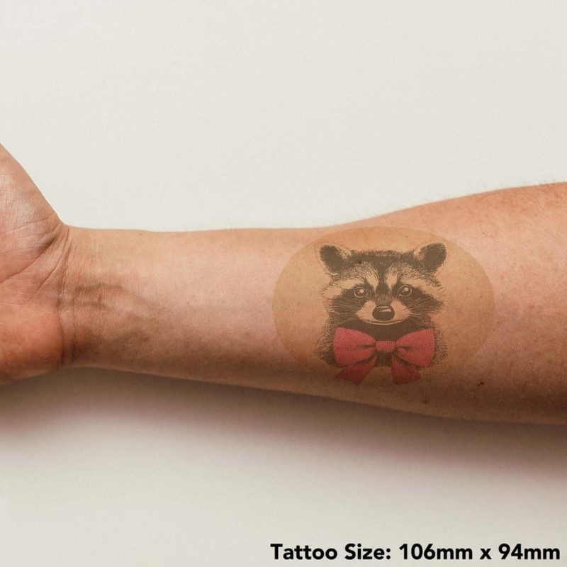 'Cute Raccoon Wearing Ribbon' Temporary Tattoo - Water Resistant, Skin-Safe,