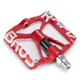 Rockbros Bicycle Pedals, Flat Pedals, Road Bikes, Cross Bikes, Mountain Bikes, Aluminum Alloy, With Reflectors, 9/16 Inches, Lightweight, Anti-Slip, One-Touch, Shield Bearing, Red, Logo Type