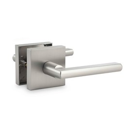 Linkaa Satin Nickel Heavy Duty Interior Door Handle Closet Doorknob, Square Classic Passage Knob Hall and Pantry Door Handle, Left or Right Handing Levers（Passage，No Lock，Latch Includ）