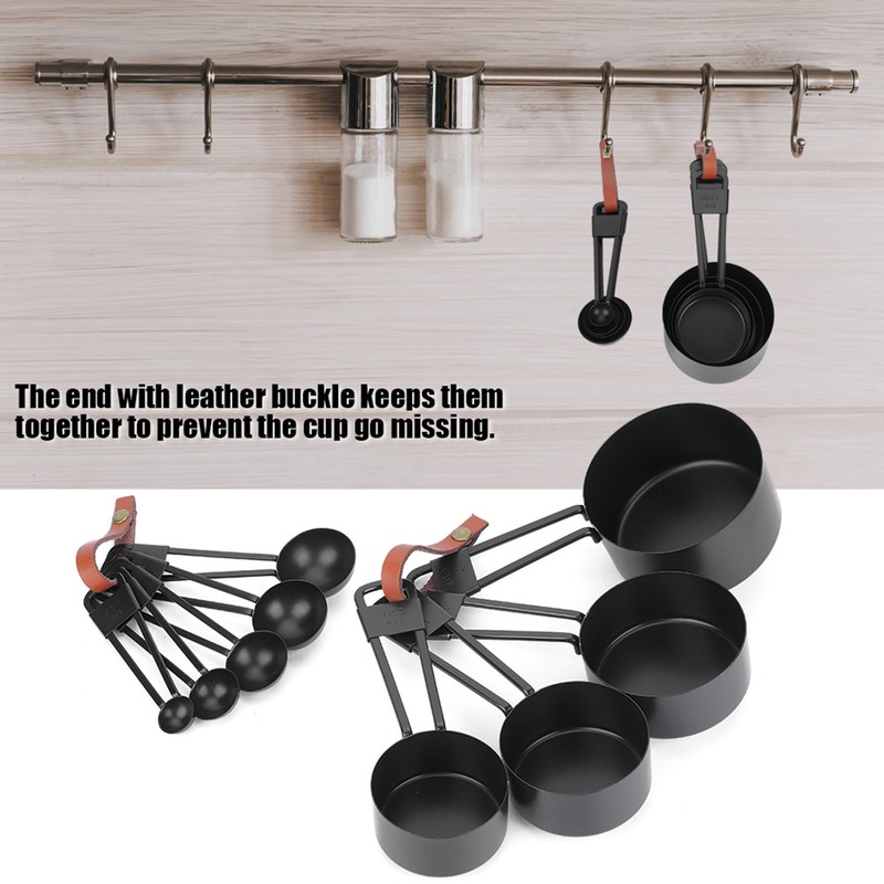 9PCS Black Stainless Steel Measuring Cups Set Coffee Spoon with