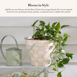 MACKENZIE-CHILDS Enamel Garden Pot, Decorative Pot for Plants, Outdoor Flowerpot Decor, Extra Large, Pink-and-White Rosy Check