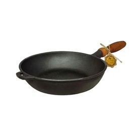 Cast-Iron Frying Pan Brazier with Wooden Handle 9.45" (24 cm) Cooking Skillet for Omelette Dosa Pan, Induction Safe