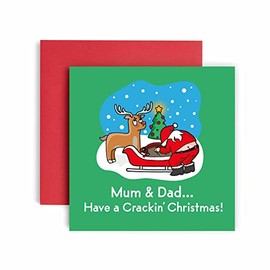 Huxters Have a Cracking Christmas Mum and Dad Merry Christmas Card – Christmas Parents Cards with Blank Interior - Xmas Card with Recyclable Envelope – Paper Funny Card for Parents (Mum and Dad)