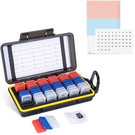 Kiorafoto Micro SD Card Holder with 54 Packs 3 Colors Clear Plastic Micro SD Card Case for TF Micro SD/SDXC/SDHC Card, Water-Resistant Anti-Shock Anti-Dust Memory Card Case Storage with Labels