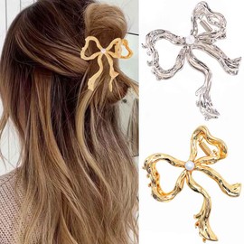 BARTOSI Gold Bow Claw Clips Metal Hair Claw Clips Large Bowknot Hair Claw Barrettes Fashion Styling Hair Accessories for Women and Girls (Pack of 2)