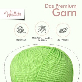 Wollidu Rika Garn zum Häkeln und Stricken 300g / 798m Strickgarn 100% Polyacryl Häkelgarn Kiwi Grün