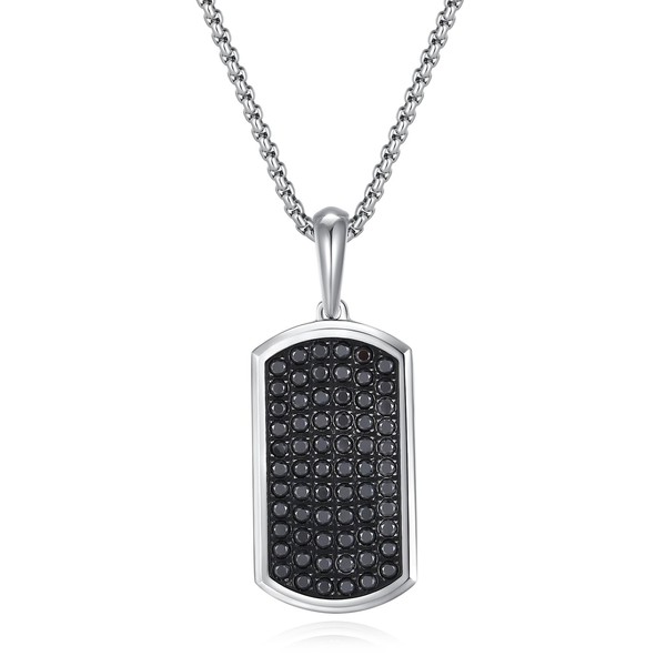 GAVU Satinless Steel CZ Paved Dog Tag Pendant Necklace 50cm