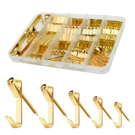Ldzzuo Picture Hanging Kit 136 Pieces Picture Hangers 10lb, 20lb, 30lb, 50lb, 100lb, Picture Hooks with Nails for Hanging Pictures, Picture Frames,Clocks on Drywall and Wood Walls (Gold)