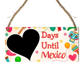 Days Until Mexico Countdown Plaque - Custom Holiday Countdown Sign with Colourful Mexican Fiesta Theme - Holiday Decor - 19cm x 9cm (Bright Floral, With Pen)