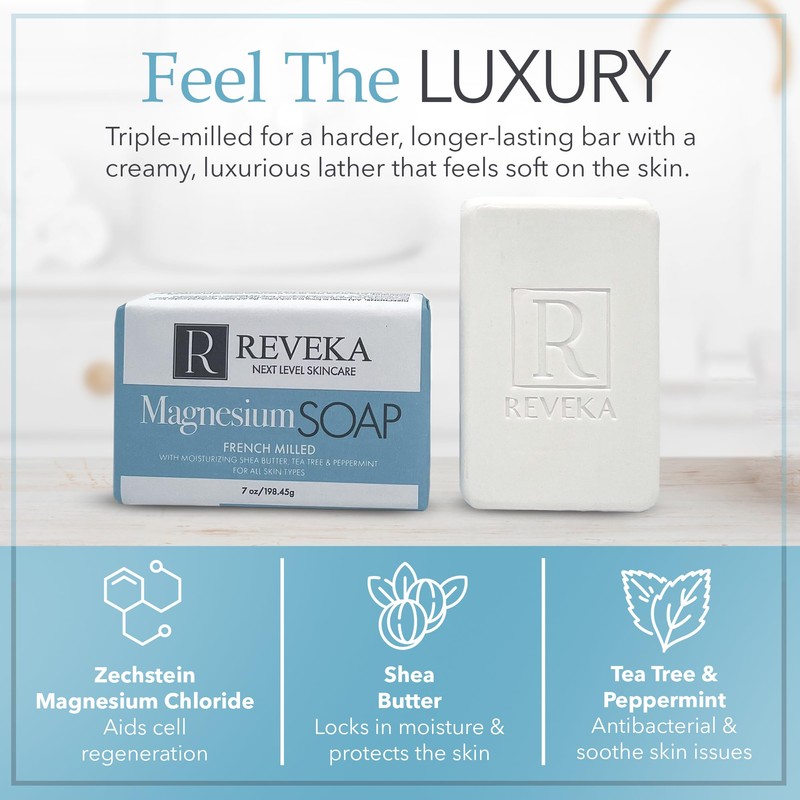 Reveka Skincare Magnesium Soap – 4-in-1 Natural Bar for Face,
