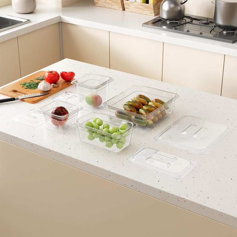 FORITRUE 1/6 6'' 6 Pack Plastic Food Pans With Lids,