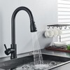 Kitchen Sink Faucet Black Pull Down/Out Sprayer Swivel Single Handle