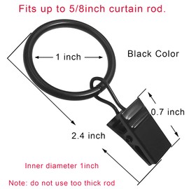 LLPJS 44 Pack Curtain Rings Hooks, Hanger Clips for Hanging Drapery Drapes Bows, 1 inch Interior Diameter, Fits up to 5/8" Rod, Black