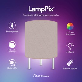 LED Desk Lamp Lux Stripes Grapefruit Canvas Printed Table Light Comes with 16 Color Rechargeable Light Bulb with 5 Level Dimmer and Remote Control and Chrome Standoffs. Made in The USA