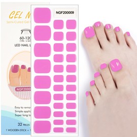 SILPECWEE Semi Cured Gel Nail Strips, Toenails Stickers Full Nail Wraps UV Light Required, Salon Quality, Easy to Apply & Remove, Toenail Strips for Women Girl (Vibrant Magenta - 32PCS)