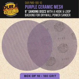 Dura-Gold Premium 180 Grit 9" Purple Ceramic Mesh Sanding Discs, Box of 10 - Dustless Hook & Loop Backing Sandpaper for Drywall Power Sander - Long-Lasting Fast Cut Abrasive, Anti-Clog Sanding Screen