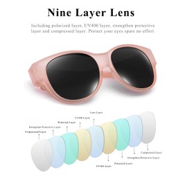 Leoidou Polarized Sunglasses Fit Over Glasses Over Glasses Trendy Round Cat Eye and HD Wrap-around Sunglasses (Light pink, Black)