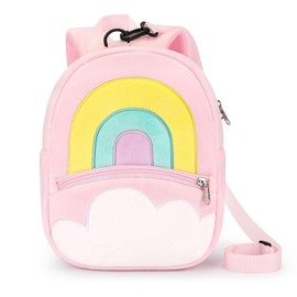 mibasies Toddler Backpacks for Girls 2-4: Cute Rainbow Plush Backpack - 3D Animal Cartoon Mini Travel Bag -10 inch Backpack Leash for Toddlers 1-3