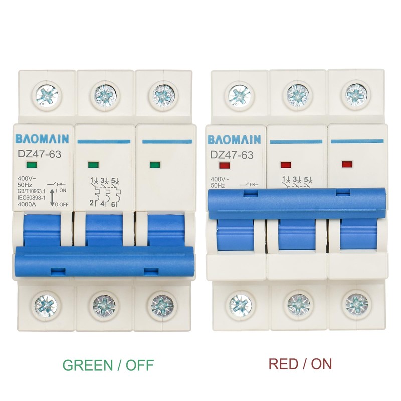 Baomain Miniature Circuit Breaker 3-Pole 40A DZ47-63 C40 400VAC, DIN