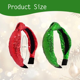 Pejlnd Sequin Knot Headband for Girls,2Pcs Wide Sparkly Red Green Girls Headbands Cute Sequined Kids Headbands Knotted Hair Bands Christmas Hair Accessories for Women Girls Hairbands Gifts