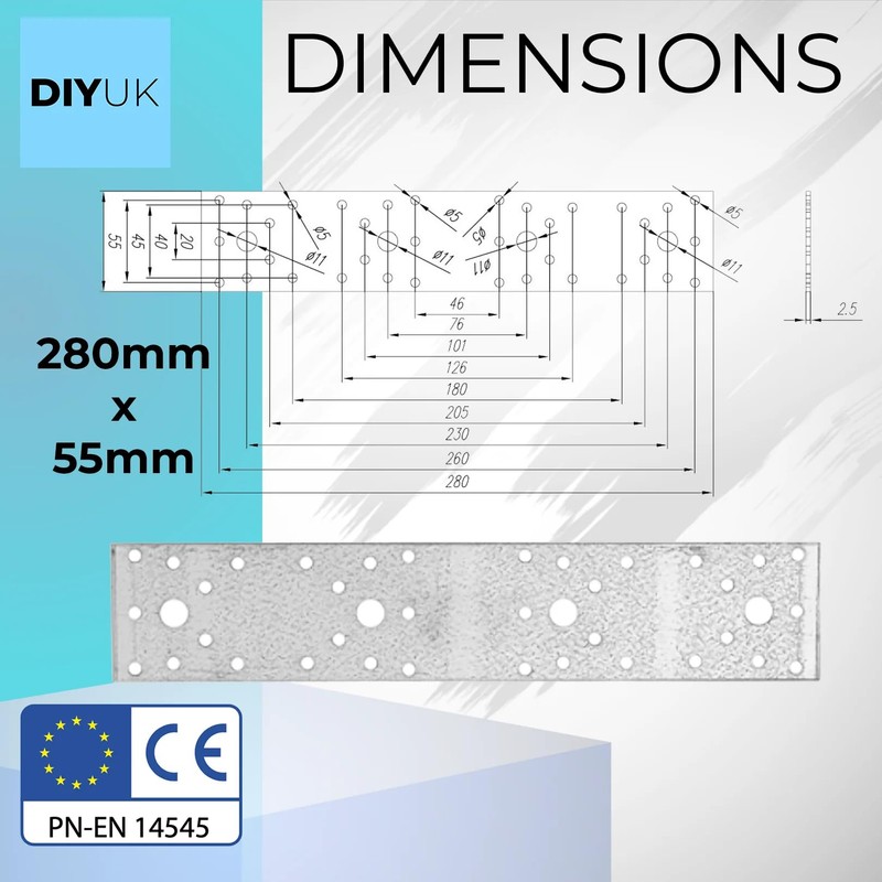 Premium Flat Bracket 2.5mm Galvanised Steel Joining Plate Brackets for