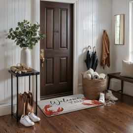 DEQSX Summer Beach Crawfish Welcome Y'all Door Mat, Crawfish Season Beach Summer Doormat for Indoor Outdoor Entrance Porch Front Door, Coastal Ocean Bath Mat, 17x30 Inches