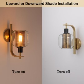 KRASTY Gold Wall Sconce,Vintage Industrial Mid Century Sconce, Single Globe Sconce Lamp Fixture with Clear Glass Shade,Wall Light Brushed Brass for Bedroom,Hallway,Mirror,Kitchen,Living Room