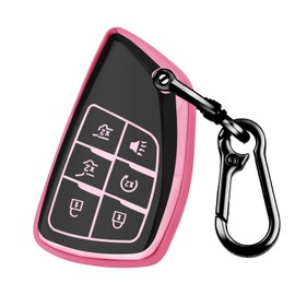 QBUC for Chevy Key Fob Cover,Soft Key Shell Case with Keychain for GMC 2021-2025 Yukon Tahoe Suburban Silverado Sierra 1500 2500HD 3500HD Car Accessories(Pink, 6 Buttons)