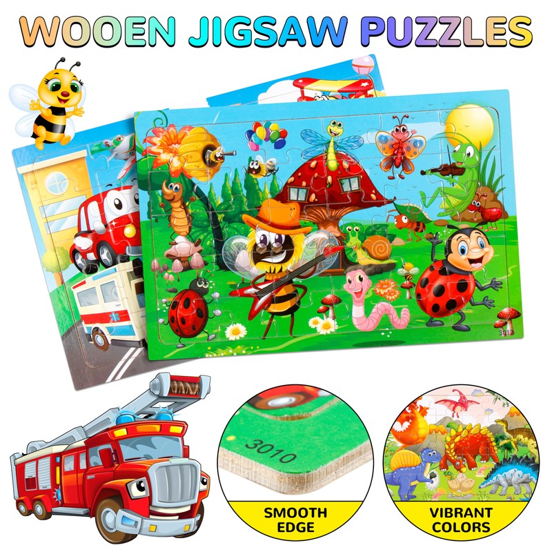 Puzzles for Kids Ages 4-8, 14 Pack Wooden Jigsaw Puzzles