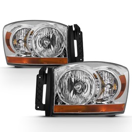 ACANII - For 2006-2008 Dodge Ram 1500 2500 3500 Chrome Bezel Headlights Headlamps Driver + Passenger Side