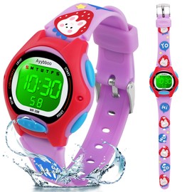 Ayybboo Kids Digital Watches for Girls Boys, 7 Color Lights Waterproof Watches for Kids with Alarm Stopwatch, Cute Watch, Kids Present for Girls Boys Ages 5-13, 8207BK Purple, kids, cute kids digital
