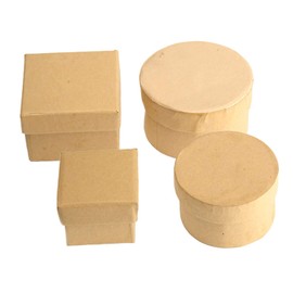 Pracht Creatives Hobby 7648-01541 Kraft Cardboard Boxes in a Set, 4 Gift Boxes, 2 x Round and 2 x Square, with Lid for Decorating, Storing and Gifting