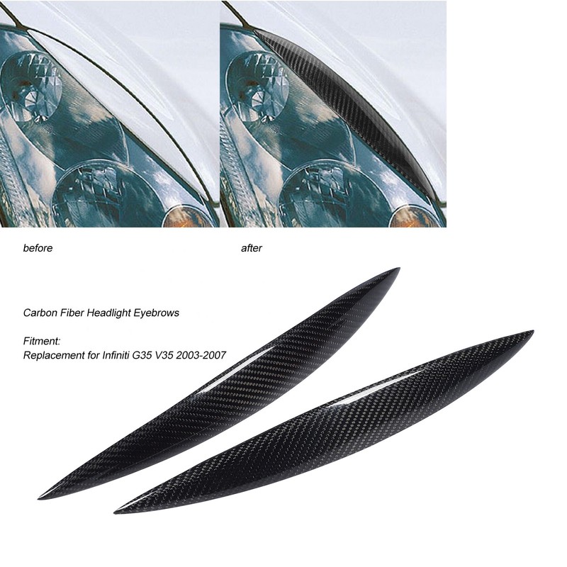 2pcs Carbon Fiber Headlight Eyebrows Left Right Glossy 3K Twill