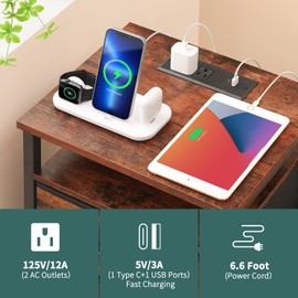 Yoobure Night Stand with Charging Station, 16 Colors LED Nightstand with USB Ports and Outlets, End Table with 3 Fabric Drawers and Storage Shelf, Bedside Tables Small Dresser for Small Space Brown