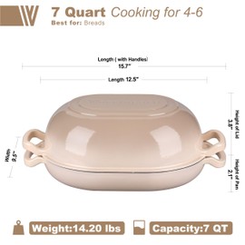 VORRINGARD Enameled Cast Iron Sourdough Bread Oven, Dutch Oven, Loaf Cast Iron Bread Pan for Homemade Bread Baking, Meatloaf Pan with Lid, 7QT, Latte