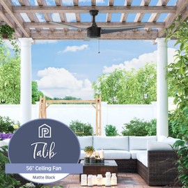 Prominence Home Talib, 52 Inch Contemporary Outdoor Ceiling Fan with No Light, Pull Chain, Dual Mounting Options, Modern High Performance Blades, Reversible Motor - 51637-01 (Matte Black)