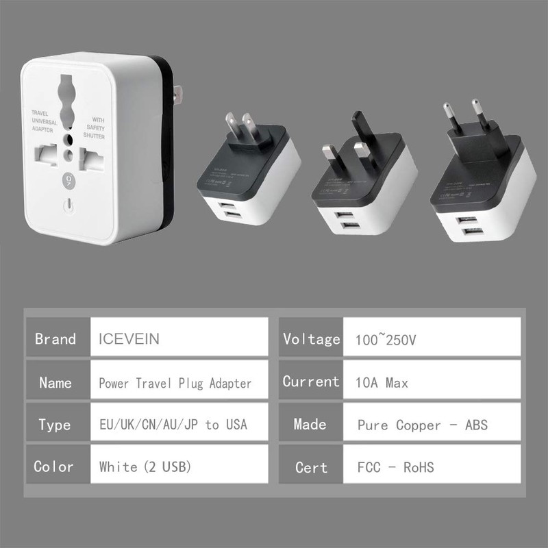 ICEVEIN Universal Power Travel Plug Adapter Converting from EU/UK/CN/AU/JP to