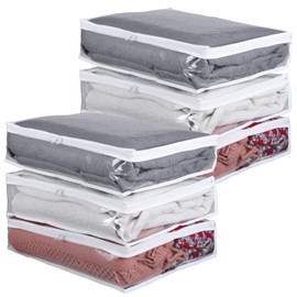 6 Pack Clear Zippered Storage Bags – PVC Plastic Organizer for Clothes, Blankets, Bed Sheets, and More (15.7 x 13.8 x 3.9 Inches)