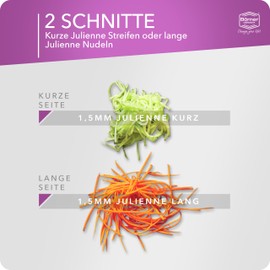 Börner Roko PowerLine Gemüseschneider • Streifenschneider für Obst & Gemüse • Julienne Schneider für feine Streifen • Gemüsehobel fein • Küchenhobel • Reibe (Violett)