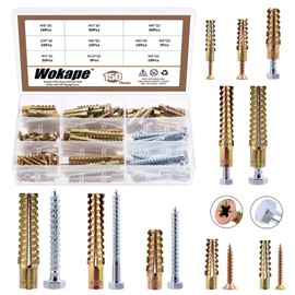 Wokape 60Pcs Heavy Duty Steel Wall Anchor with Screws Kit, Including M8x38mm Tree Shaped Steel Wall Anchor with Colored Zinc Phillips Screws for Concrete Wall Plaster and Drywall