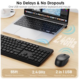 BKA BYA Wireless Keyboard and Mouse Combo,Full Size Quiet Keyboard and Mouse, 2.4GHz USB Receiver, Cordless Silent Keyboard and Mouse for PC, Windows, MAC, Laptop, Black