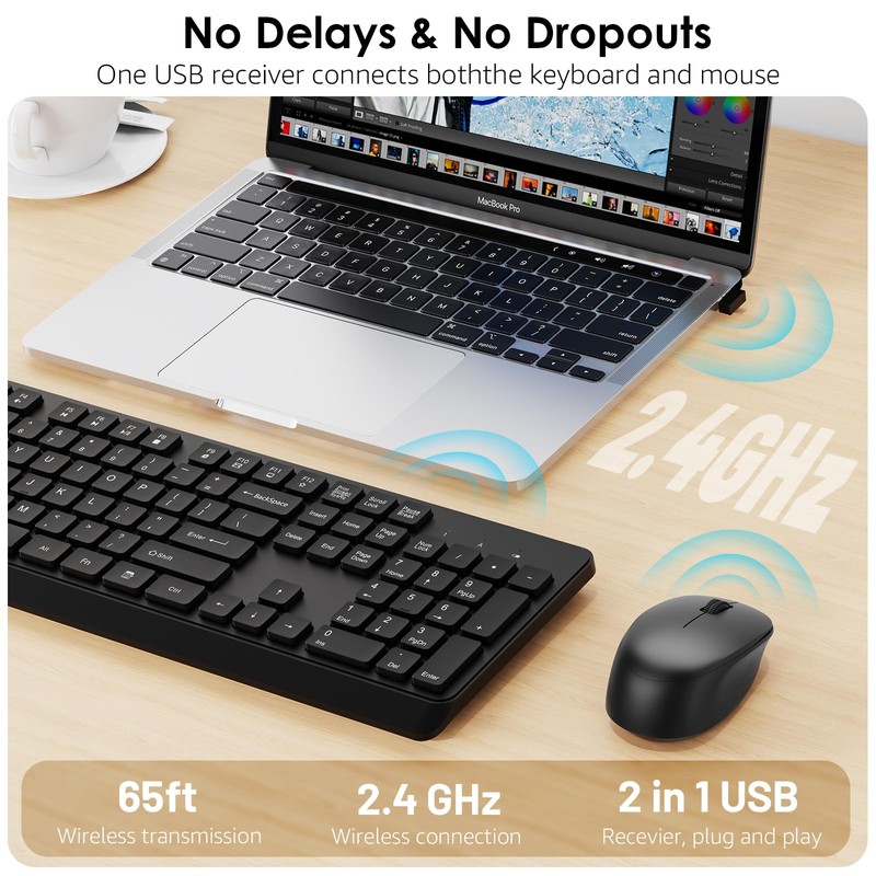 BKA BYA Wireless Keyboard and Mouse Combo,Full Size Quiet Keyboard