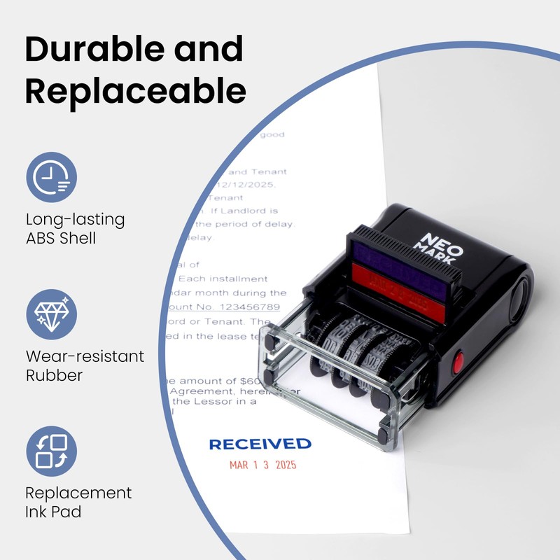 NEO MARK Self-Inking Received Date Stamp, 12-Year Adjustable Dater