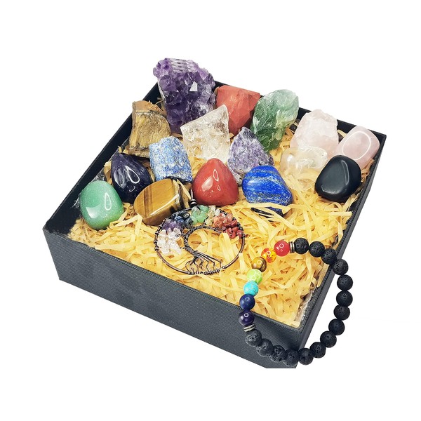 Love Magic Chakra Stones Set,Healing Crystals kit, Rough Gemstones Raw Healing Stones Set for Yoga, Meditation,Energy Crystal Kit with Tumbled Stones (19PCS)